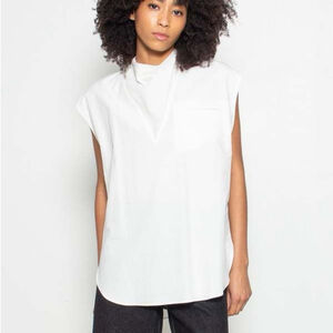 NOMIA NYC Designer Sleeveless Anorak Funnel Neck Cotton Top In Chalk White Sz 8